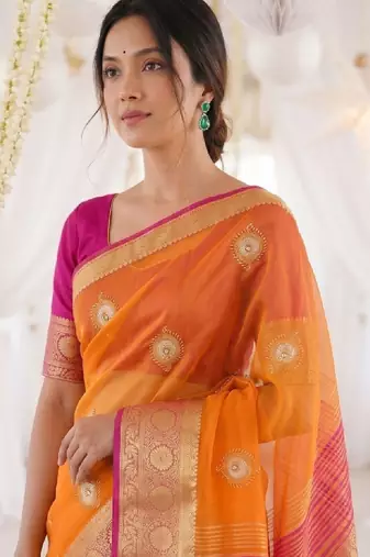 Woven design zari organza designer kanjeevaram saree