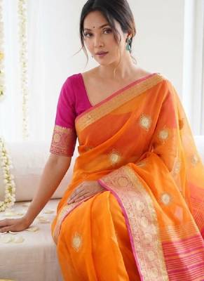 Woven design zari organza designer kanjeevaram saree 3