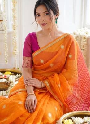 Woven design zari organza designer kanjeevaram saree 4