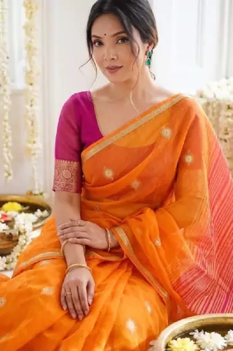 Woven design zari organza designer kanjeevaram saree