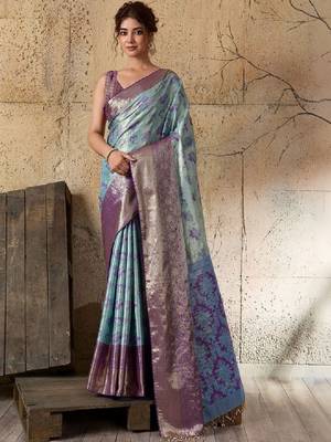 Woven design zari silk blend heavy work kanjeevaram saree 1
