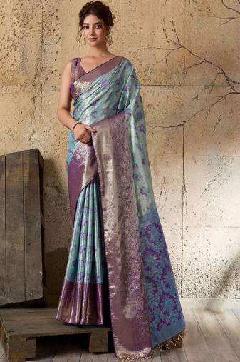 Woven design zari silk blend heavy work kanjeevaram saree