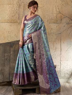 Woven design zari silk blend heavy work kanjeevaram saree 2