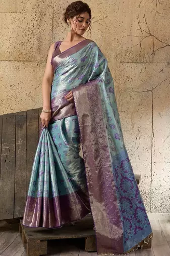 Woven design zari silk blend heavy work kanjeevaram saree
