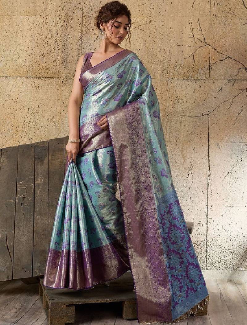 Woven design zari silk blend heavy work kanjeevaram saree
