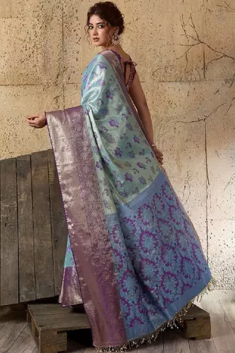 Woven design zari silk blend heavy work kanjeevaram saree