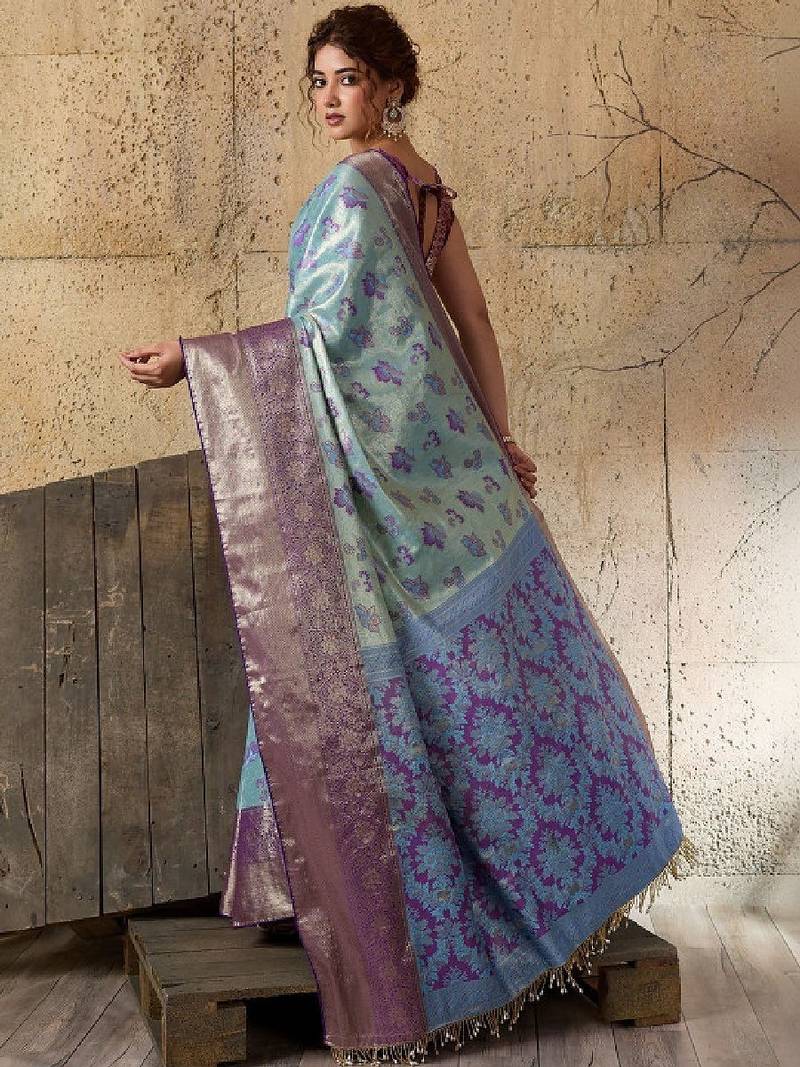 Woven design zari silk blend heavy work kanjeevaram saree