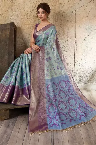 Woven design zari silk blend heavy work kanjeevaram saree