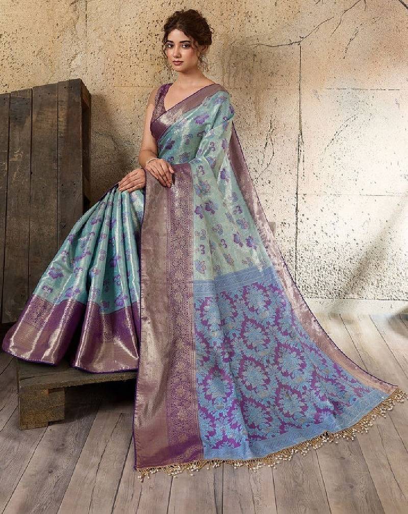 Woven design zari silk blend heavy work kanjeevaram saree