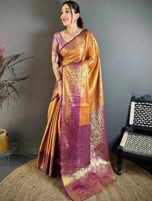 Woven design zari silk blend designer kanjeevaram saree 1
