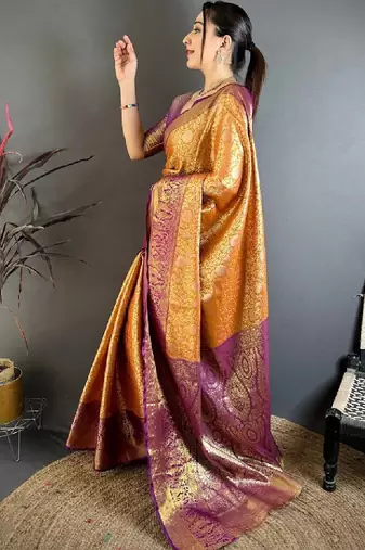 Woven design zari silk blend designer kanjeevaram saree