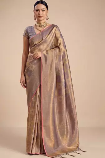Rose gold kanjivaram woven design sarees with blouse piece unstiched blouse