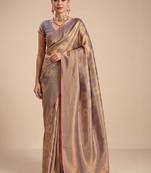 Rose gold kanjivaram woven design sarees with blouse piece unstiched blouse