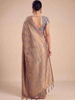Rose gold kanjivaram woven design sarees with blouse piece unstiched blouse 2