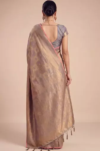 Rose gold kanjivaram woven design sarees with blouse piece unstiched blouse