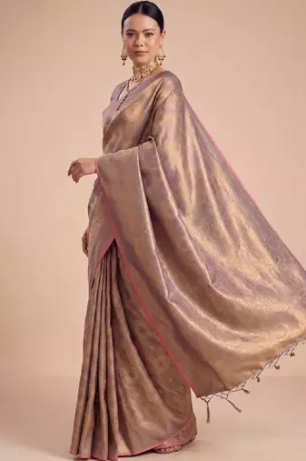 Rose gold kanjivaram woven design sarees with blouse piece unstiched blouse