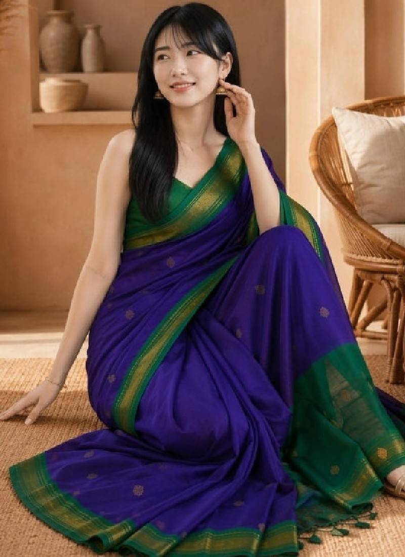 Embellished zari pure cotton kanjeevaram saree