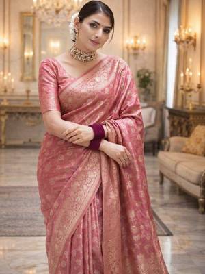 Ethnic motifs woven design zari kanjeevaram sarees 1