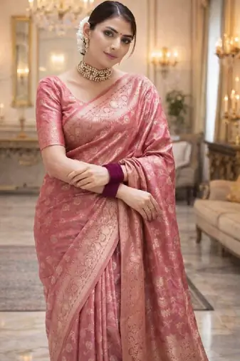 Ethnic motifs woven design zari kanjeevaram sarees