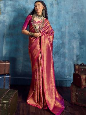 Woven design kanjeevaram saree with blouse piece 1