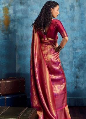 Woven design kanjeevaram saree with blouse piece 2
