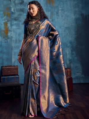 Woven design kanjeevaram saree with blouse piece 1