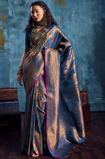 Woven design kanjeevaram saree with blouse piece