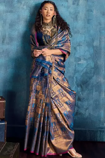 Woven design kanjeevaram saree with blouse piece