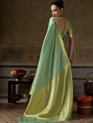 Woven design zari silk blend designer kanjeevaram saree 2