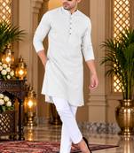 Men's off-white cotton kurta with white pyjama set