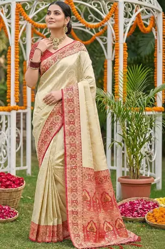 Woven design zari silk blend handloom kanjeevaram saree