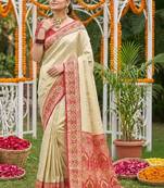 Woven design zari silk blend handloom kanjeevaram saree