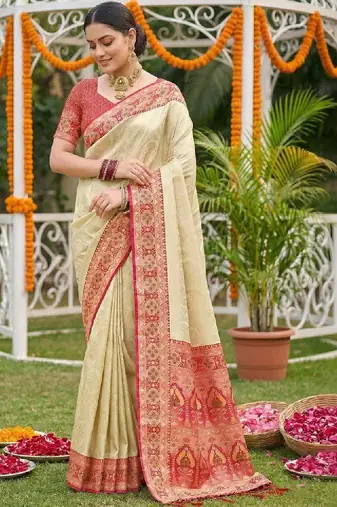 Woven design zari silk blend handloom kanjeevaram saree