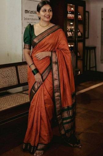 Ethnic motifs zari silk blend handloom kanjeevaram saree