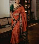Ethnic motifs zari silk blend handloom kanjeevaram saree