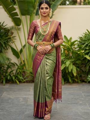 Woven design zari art silk designer kanjeevaram saree 1