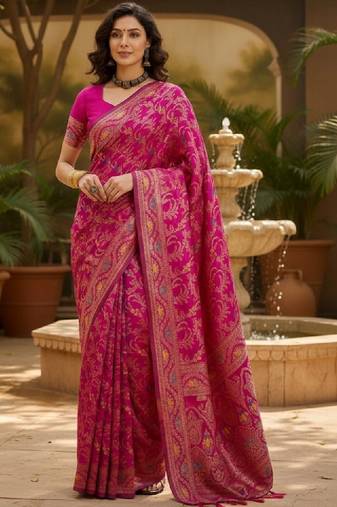 Floral woven design kanjeevaram sarees with blouse piece