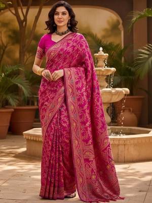 Floral woven design kanjeevaram sarees with blouse piece 2