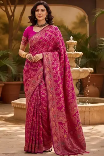 Floral woven design kanjeevaram sarees with blouse piece