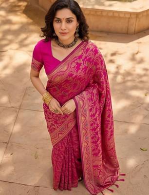 Floral woven design kanjeevaram sarees with blouse piece 3