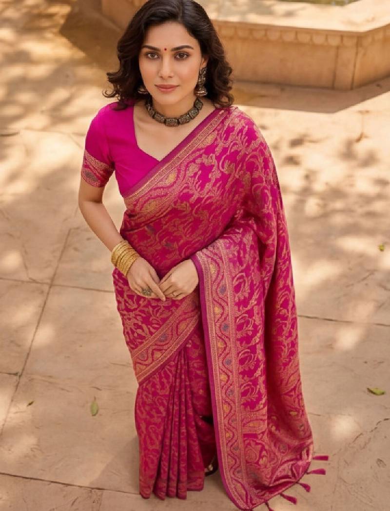 Floral woven design kanjeevaram sarees with blouse piece