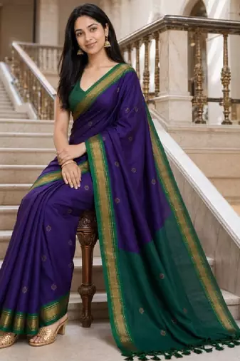 Embroidered pure cotton kanjeevaram saree