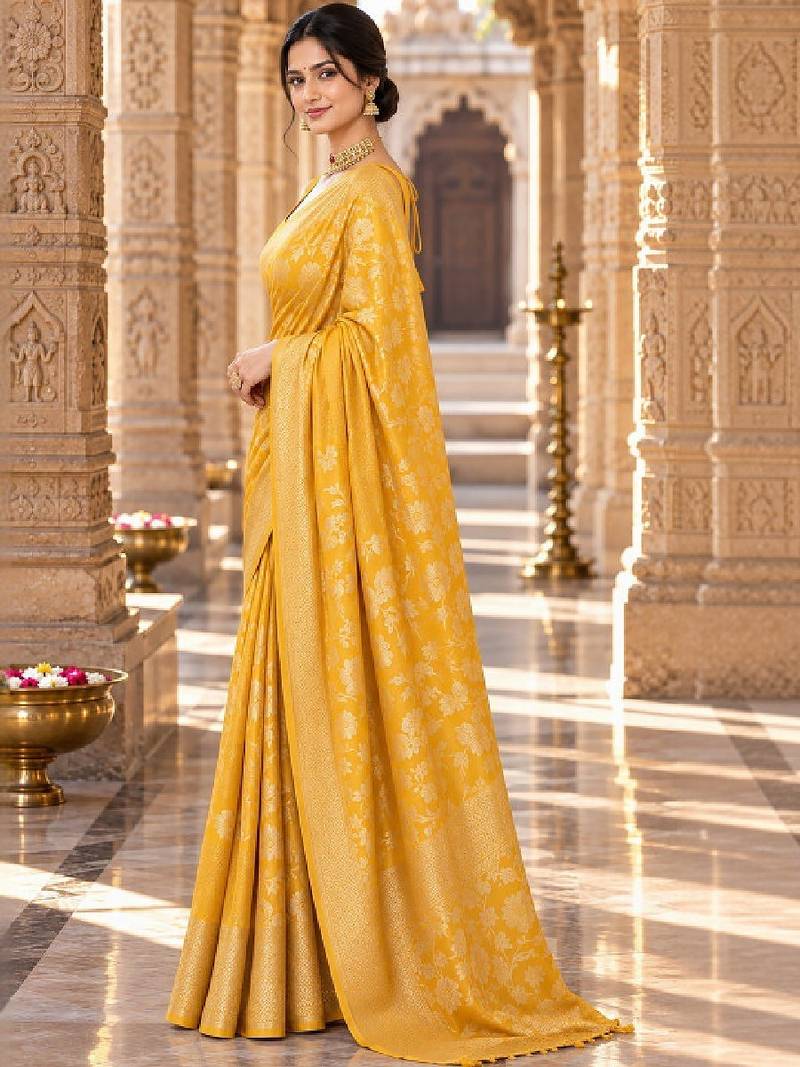 Floral zari silk blend designer kanjeevaram saree