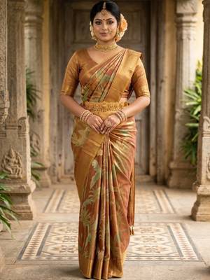Floral zari art silk designer kanjeevaram saree 1