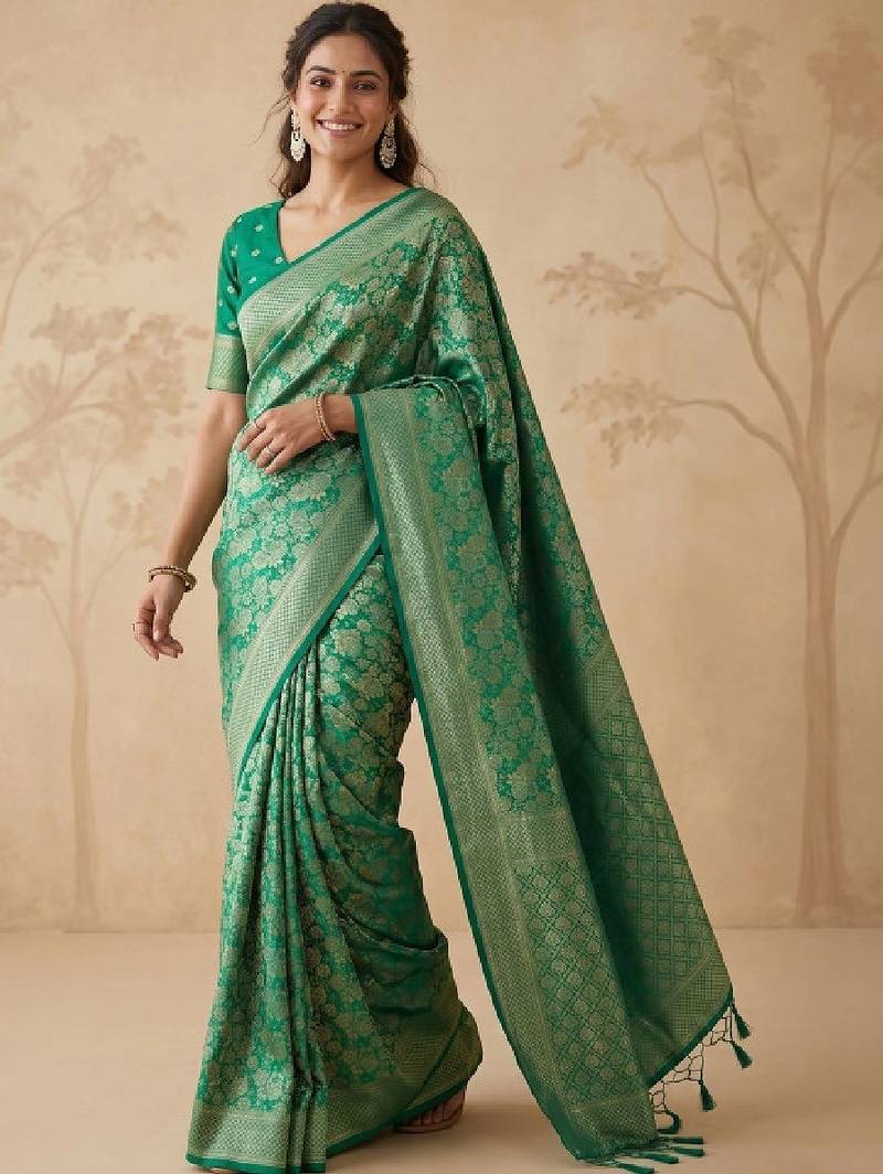 Woven design zari satin kanjeevaram saree