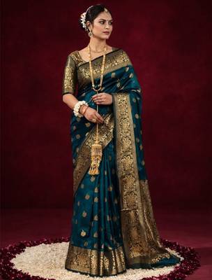 Woven design zari silk blend kanjeevaram saree 1
