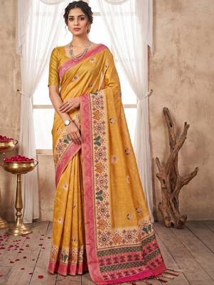 Floral aari work silk blend designer kanjeevaram saree 1