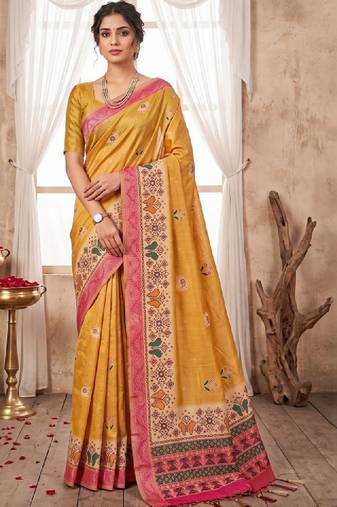 Floral aari work silk blend designer kanjeevaram saree
