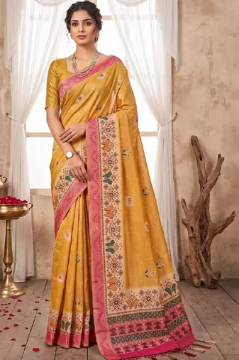 Floral aari work silk blend designer kanjeevaram saree