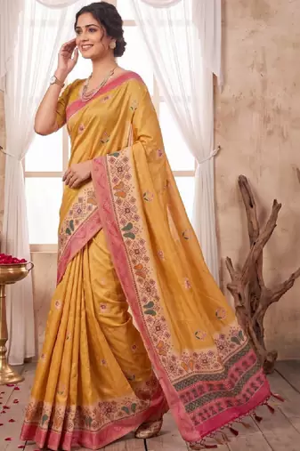Floral aari work silk blend designer kanjeevaram saree